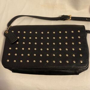 Clarks Black Leather Gold Studded Crossbody Bag Purse Handbag